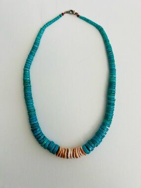 Vintage Graduated Turquoise & Spiny Oyster Heishi Beaded Navajo Necklace